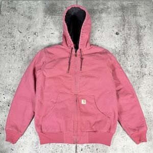 Carhartt Jacket Womens Small Pink Canvas Hooded Insulated Quilt Lined WJ130